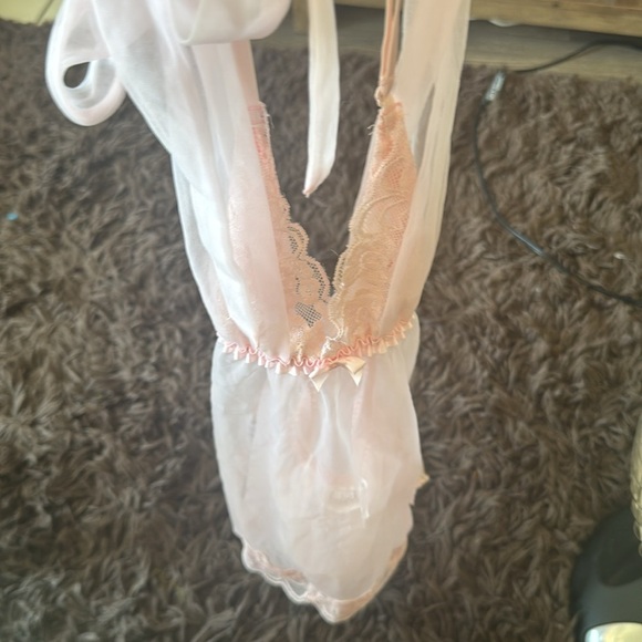 Fredericks of Hollywood, vintage Pink halter Lace Babydoll nightie dress small - Picture 9 of 15